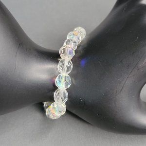 Womens Clear AB Aurora Borealis Beaded Bracelet Spring Ring Size 6 3/4 in